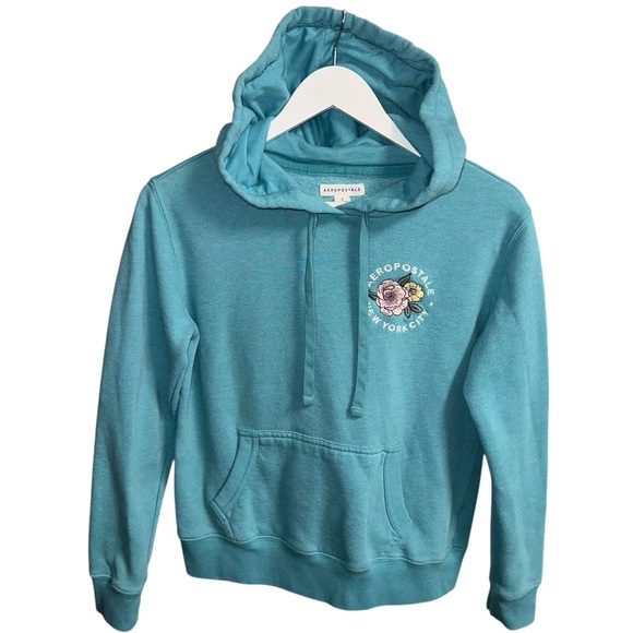 Aeropostale Blue Floral Pullover Sweatshirt Comfy Hoodie Size Small - Picture 3 of 9